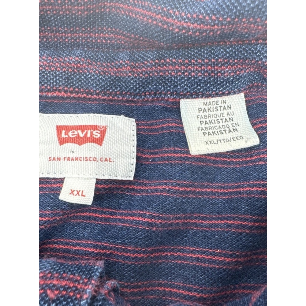 Levi's Mens Polo‎ Shirt XXL Navy Blue Red Stripe Short Sleeve Pocket Casual - Picture 4 of 5